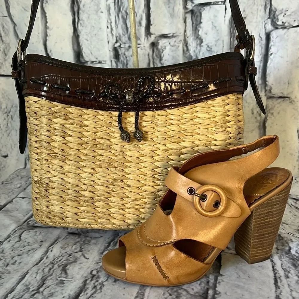 *Brighton cream weave handbag with leather trim